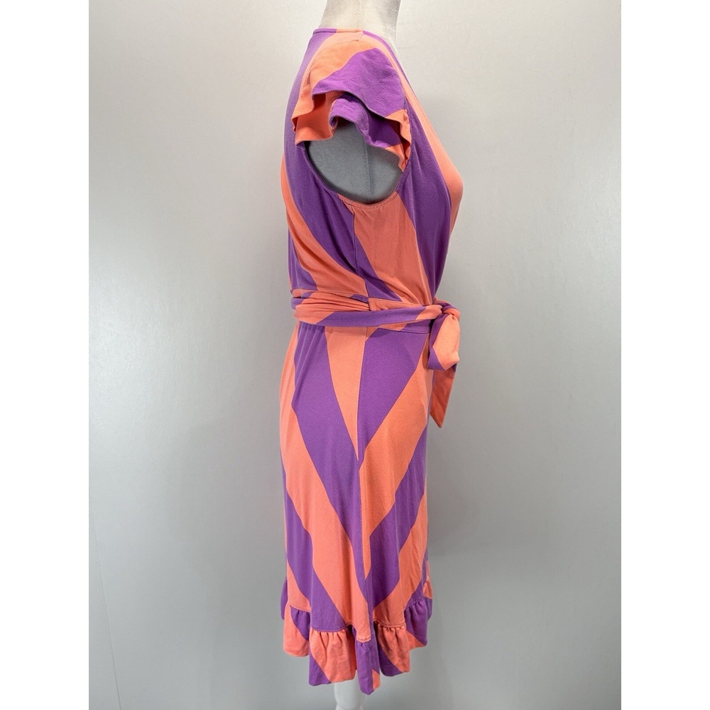 Lilly Pulitzer Adriel Striped Wrap Dress Sz Medium Women's Coral Purple Ruffle - Picture 4 of 8